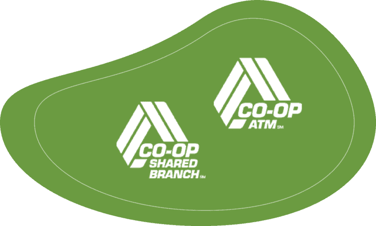 Logotipos de CO-OP Shared Branch™ y CO-OP ATM™.