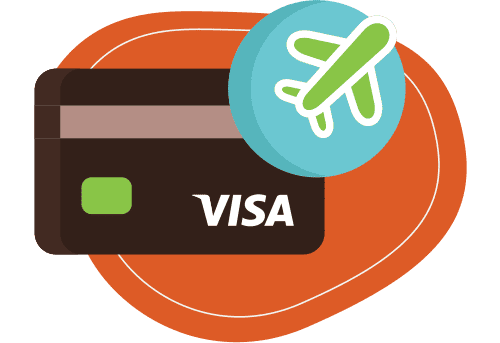 Tarjeta Visa superpuesta con el icono de un avión