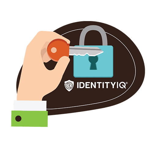 Persona que sostiene la llave para introducirla en la cerradura por encima del logotipo IdentityIQ