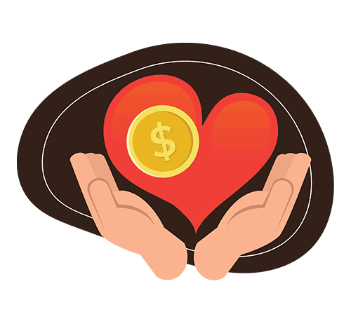 Person holding heart and money in hands
